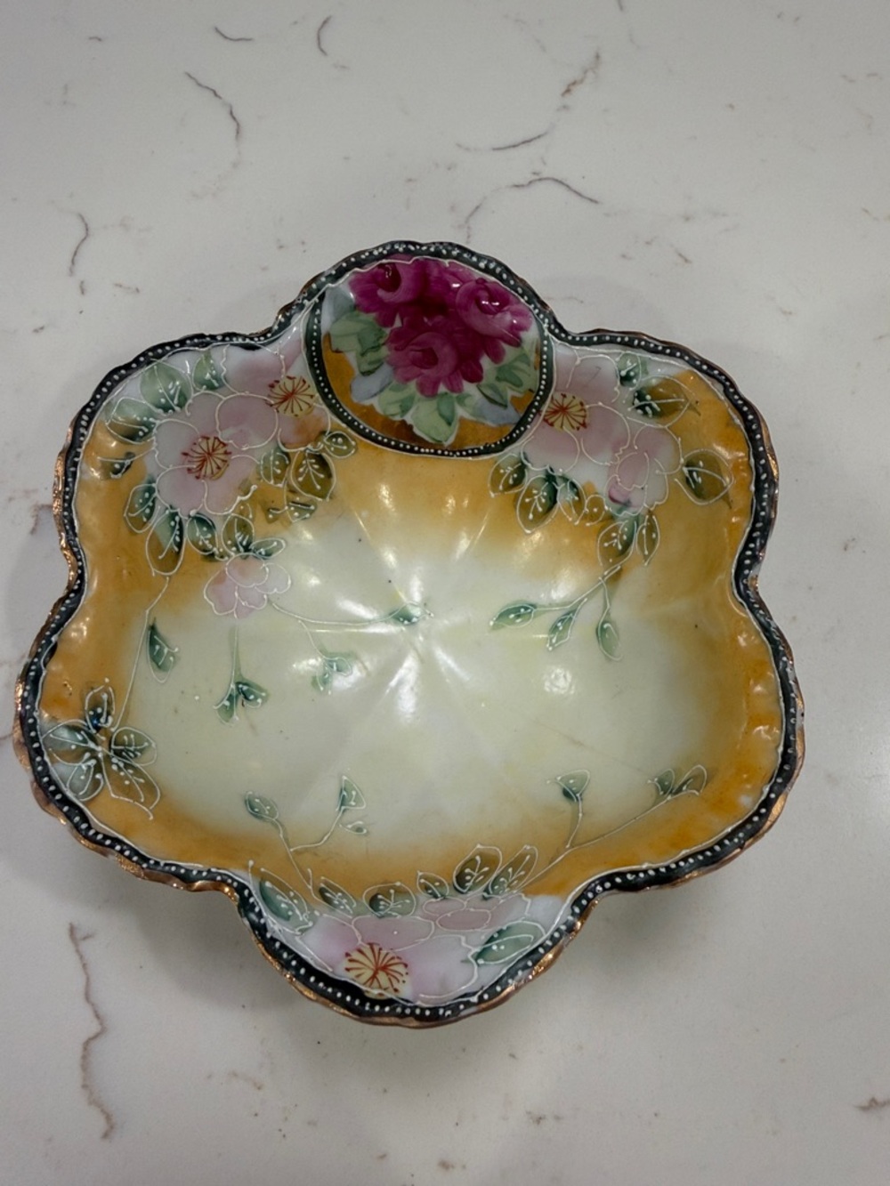 Vintage Beautiful Hand Painted Nippon 3 Footed Bowl With Soft Pink Flowers.
